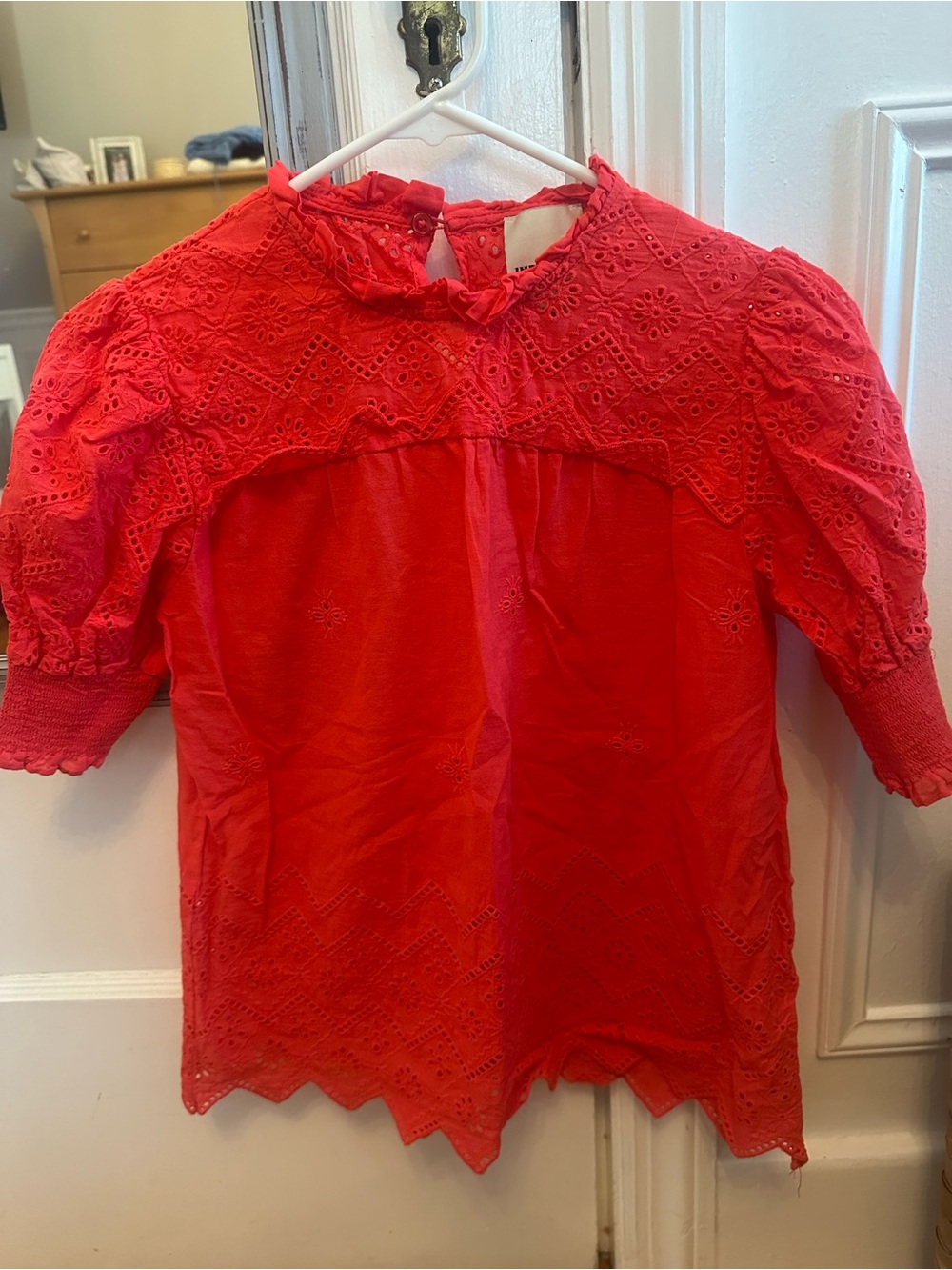 Industry Red Eyelet Ruffle Neck Women's Top